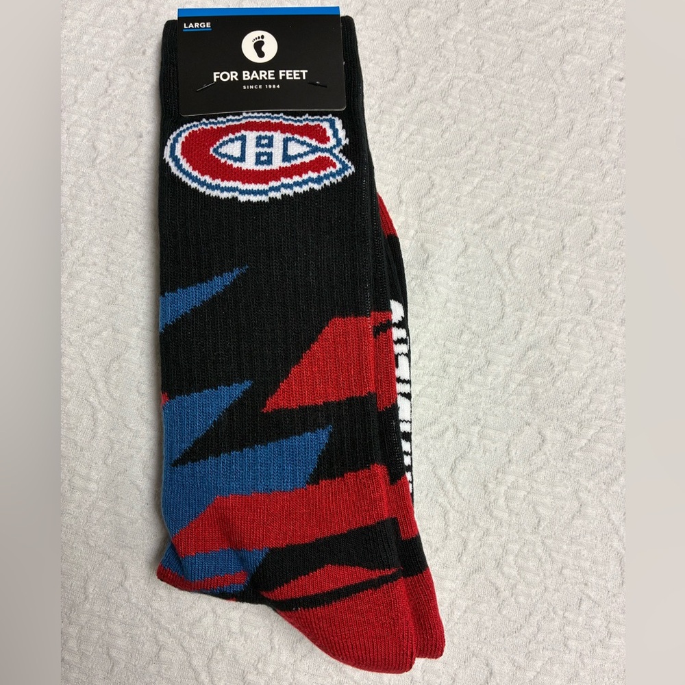 NHL Montreal Canadiens For Bare Feet Crew Socks Size Large Shattered Camo Design